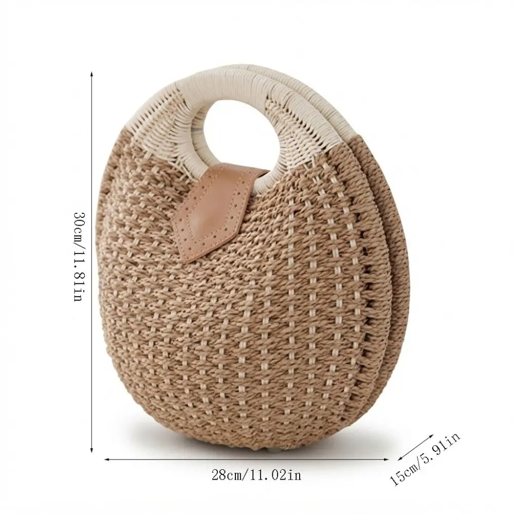 Elegant Versatile Rattan Shell Handbag Bohemia Style Round Shape Woven Tote Bag Handwoven Top-Handle Straw Handbag Beach Outing