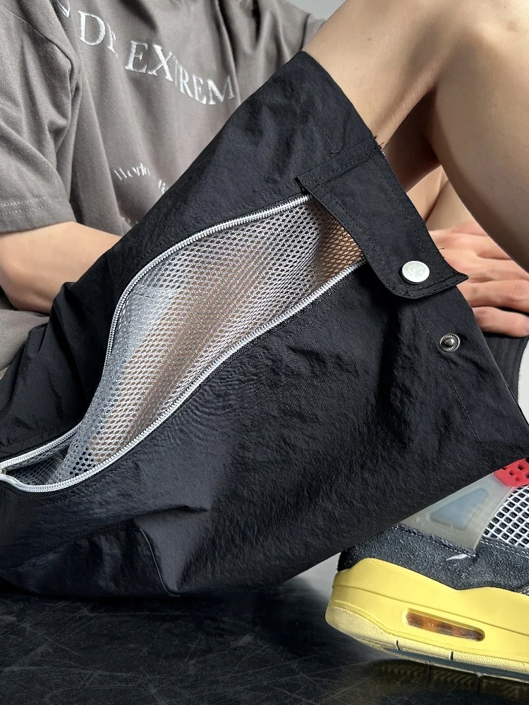 

American Sle Sport orts Men's Summer High Street Loose Fit Zipper Design Breathable Lightweight Straight Leg Five-Quarter...