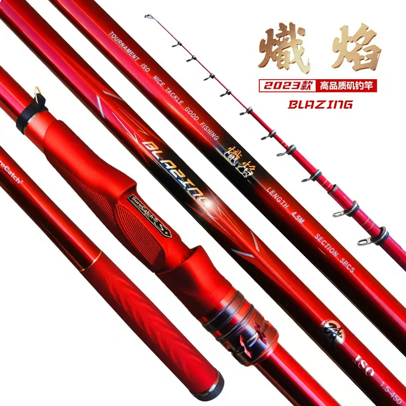 

New Arrival BLAZING Rock Fishing Rod 4.5m 5.1m 1.2# 1.5# 2# 3# 205g 5 Sections High Quality Untralight Telescopic ISO Rods