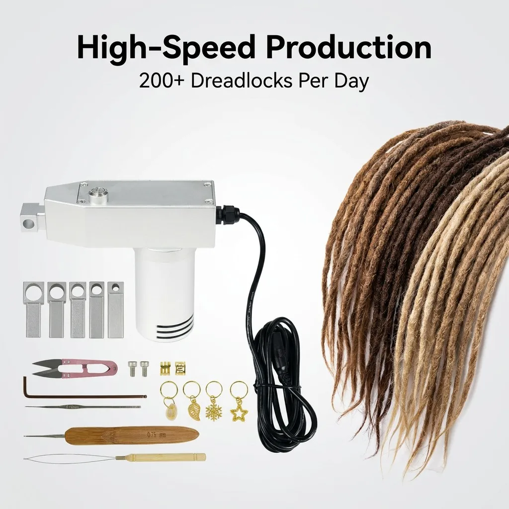 Electric Dreadlock Machine Stainless Steel Portable Automatic Dreadlocks Crochet Hook Hair Making Tool for Locs Braiding Salon