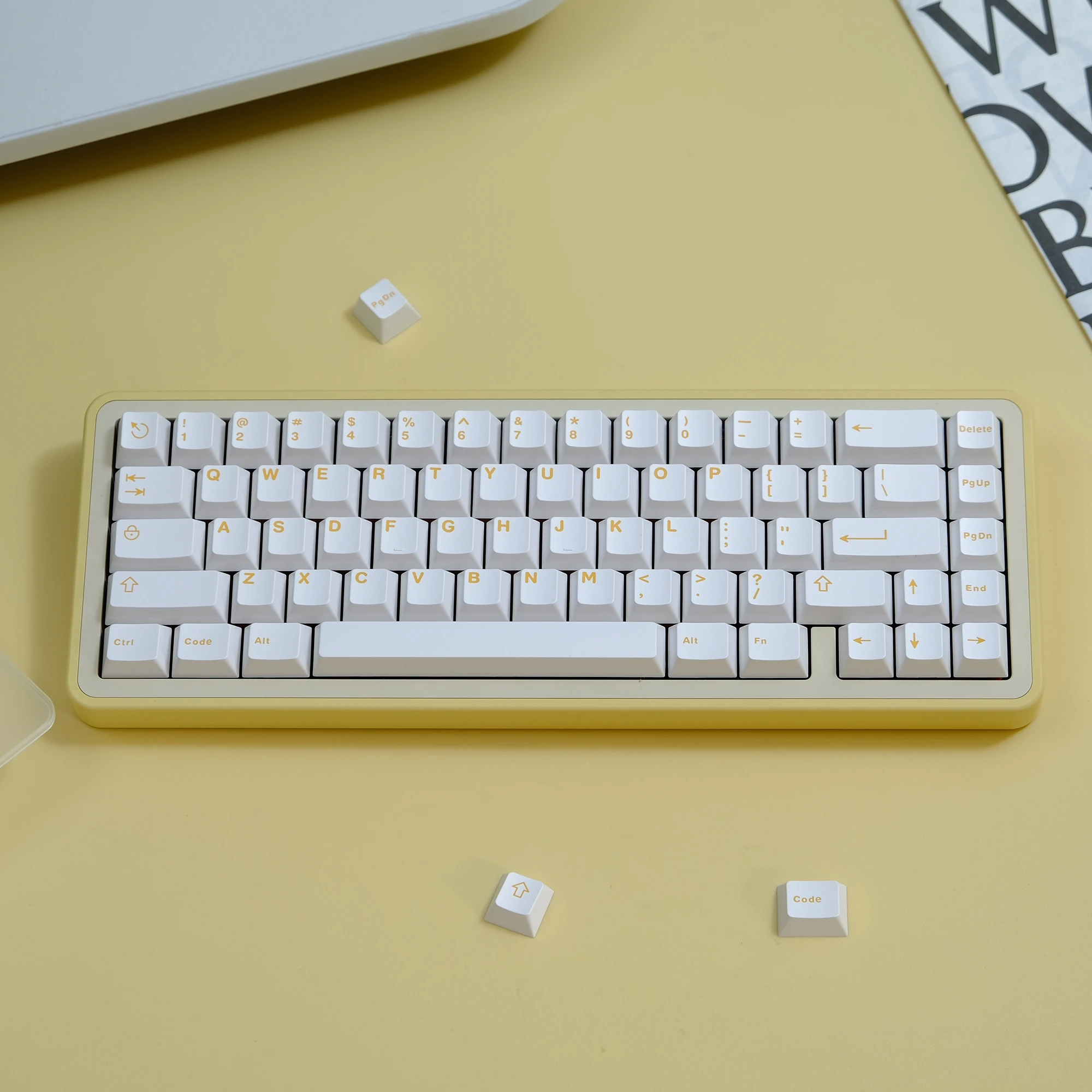 Clavier de jeu mécanique, touches ABS double injection, blanc, jaune, 121 prédire, aucun profil, touches pour Gateron, aucun commutateur MX