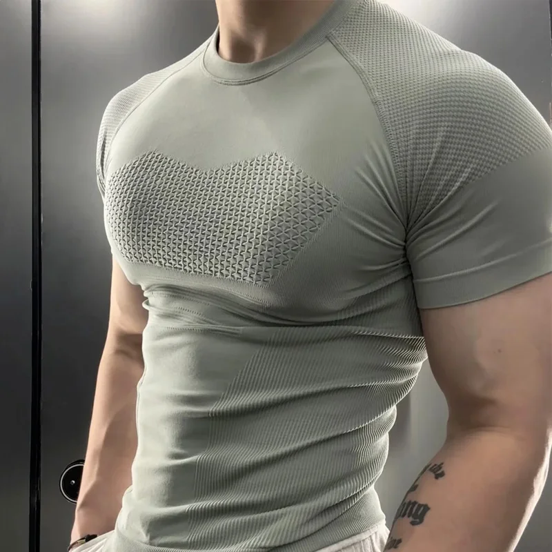 Summer T Shirt Men Compression Gyms Fitness Tshirt Slim Fit Elastic Skinny Tops Tee Short Sleeve T-Shirt Casual Tops Men Jersey image 5