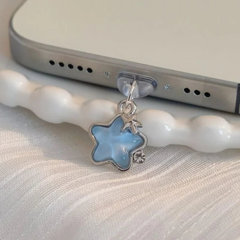 1pc carino diamante stella telefono tappo antipolvere pendente adatto per iPhone Samsung tipo C interfaccia tappo antipolvere accessorio Decoratio