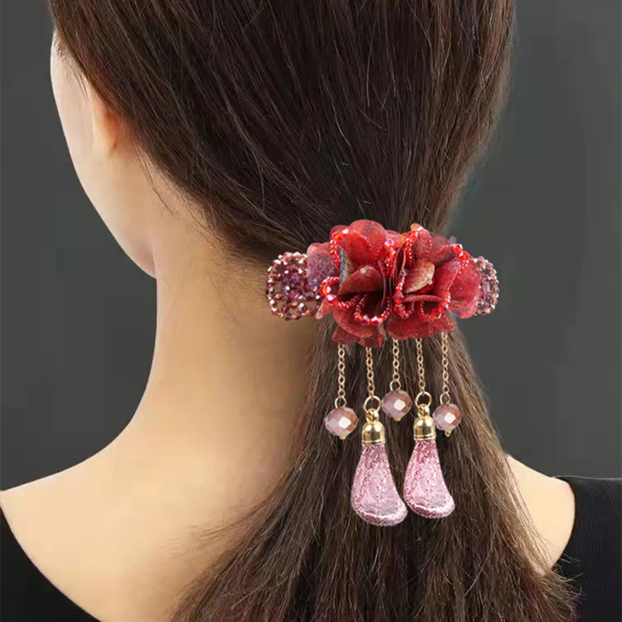 Korean New Retro crystal Clip Bands Brooch Flower Barrettes Wedding Woman Girls Ponytail Hair Accessories Hairstyling Hairgrip