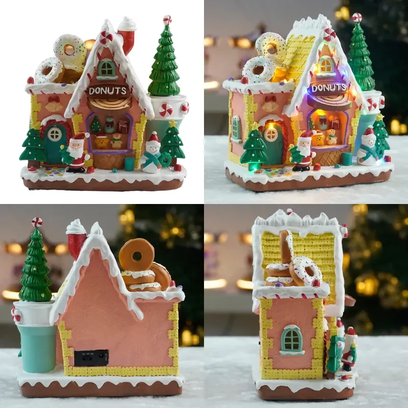 Christmas Gingerbread Music House Rotating Ornament Handicraft Xmas Tree Decoration Gift Box