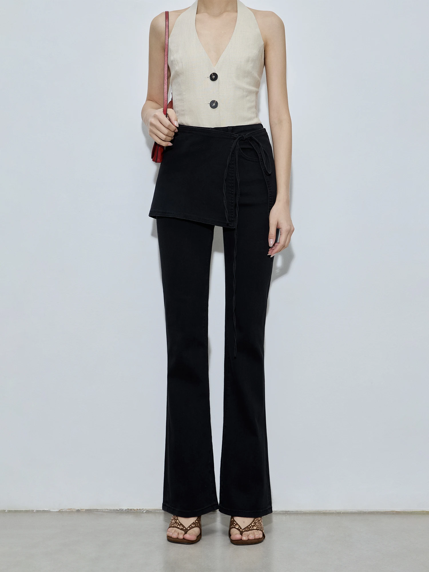 

Женские джинсы-клеш с высокой талией, облегающие, съемные, из эластичного денима (стрейч в 4 направлениях), из смесового хлопка, на молнии