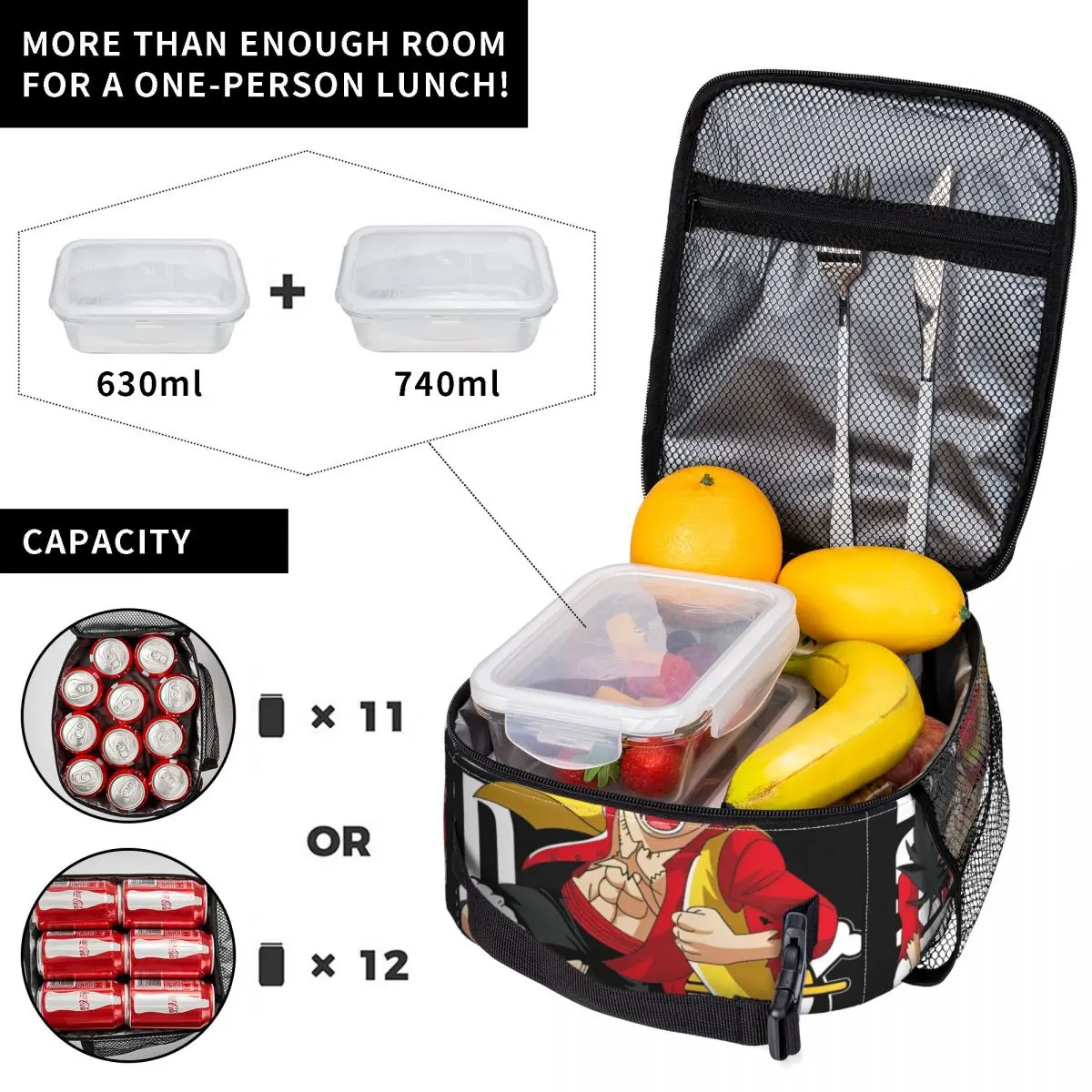 Monkey D Luffy One Piece Anime Insulated Lunch Bag Thermal Bag  Meal Container Portable Lunch Box Tote Men Women Office Outdoor