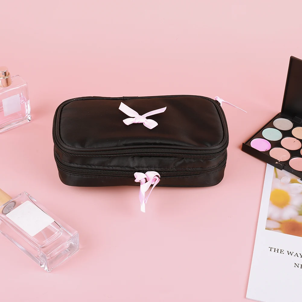 Tas Makeup Travel dengan Pita untuk Wanita, Organizer Makeup Lucu dengan Ritsleting, Tas Kosmetik, Tas Perlengkapan Mandi untuk Perlengkapan Perjalanan