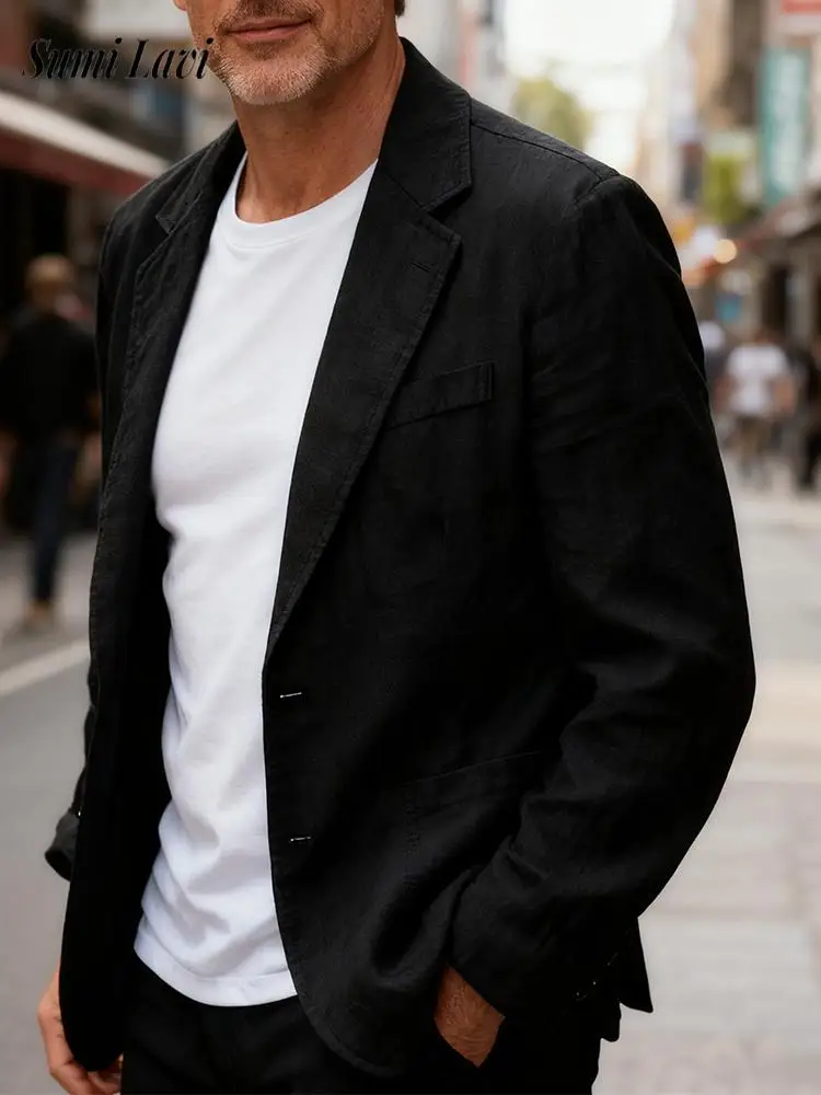 

Vintage Men's Button-up Linen Cardigans Spring Autumn Casual Linen Jackets For Mens Fashion Solid Color Long Sleeve Jacket Coat