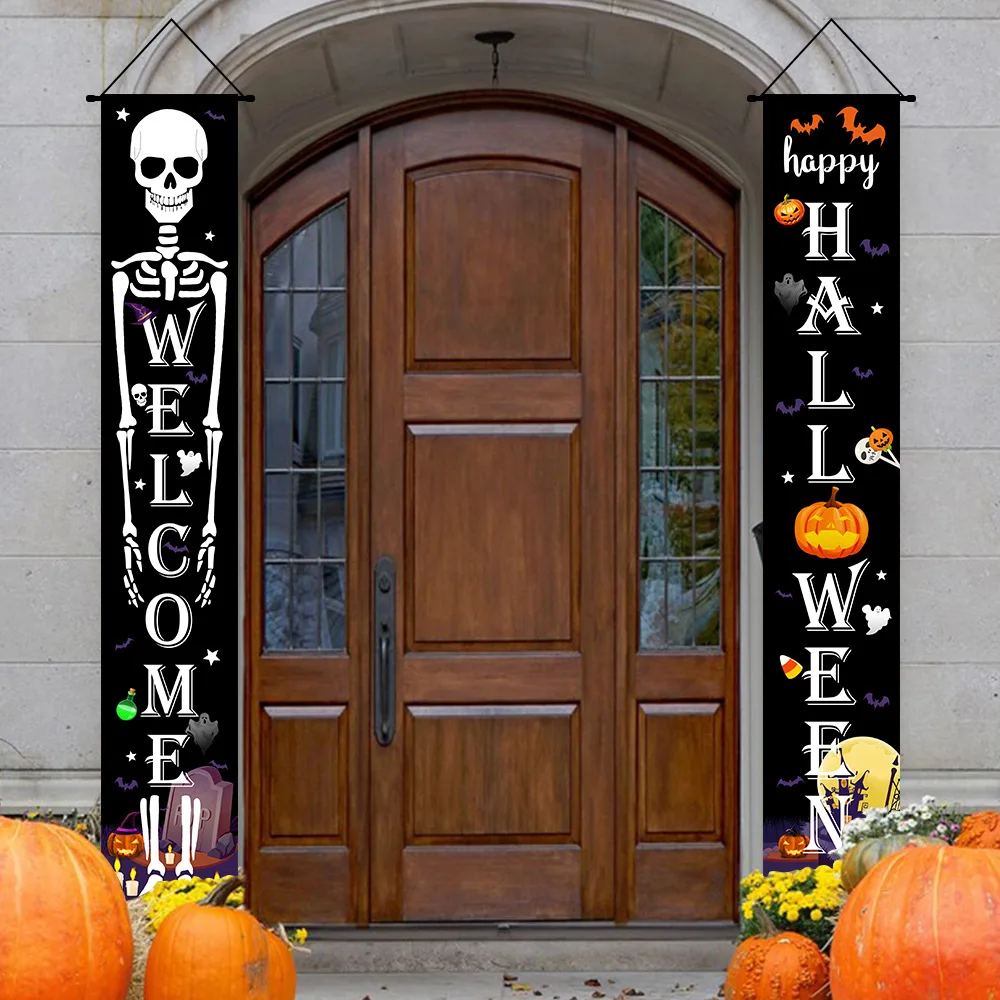 Halloween Hanging Door Curtain Banner Outdoor Decorations Front Door Banners Trick Or Treat Hanging Horror Party Supplies