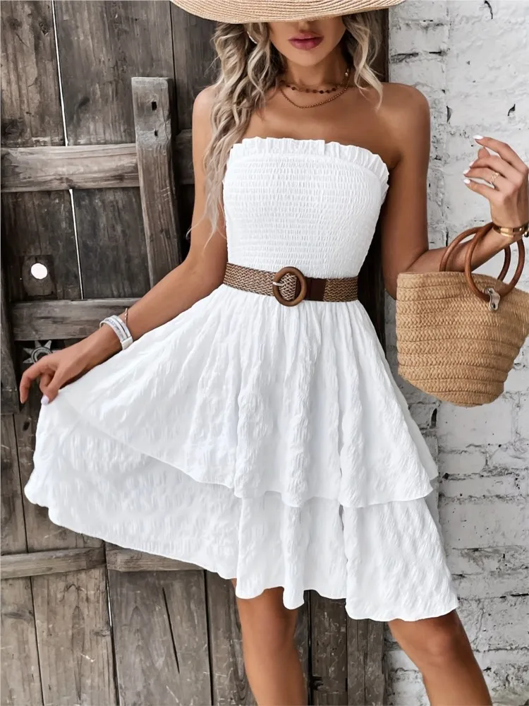 Sexy Backless Strapless Mini Dresses For Women New Summer Fashion White Black Casual Sleeveless Boho Beach Holiday A Line Dress