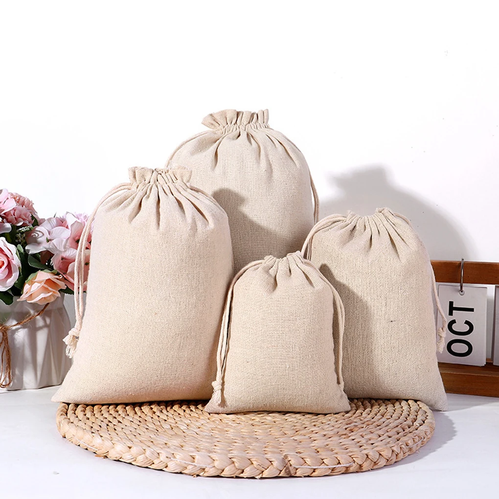 Cotton Linen Storage Bag Heavy Duty Drawstring Pouch Pocket Accessories