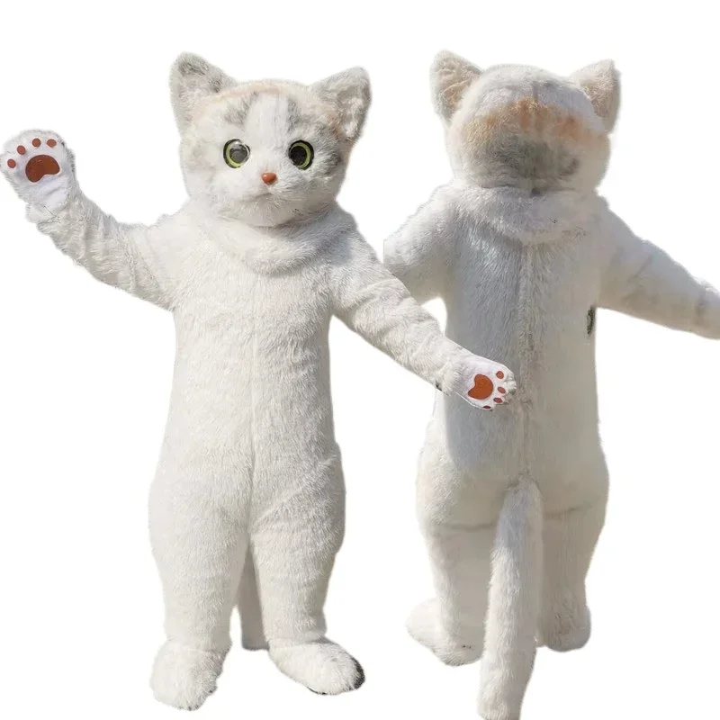 Cute white cat cartoon doll costume husky dog man walking show adult cosplay costume cat animal mascot costume