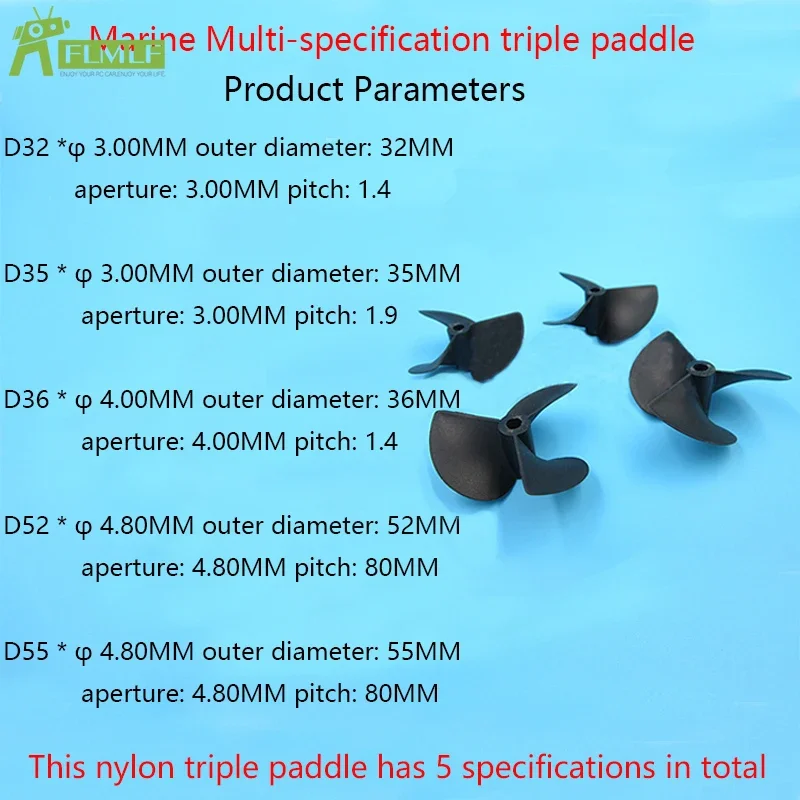 Rc Boat Propeller 3 Blades Nylon Propellers for 3mm/4mm/4.8mm Shaft Rc Boat 3 Blade Plastic Paddles