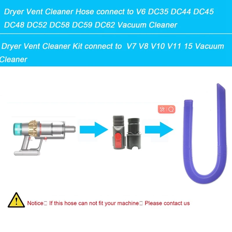 Dryer Vent Cleaning Kit For Dyson V7 V8 V10 V11 V15 V6 DC Series Vacuum Dryer Lint Vacuum Crevice Tool With Switch Lock Durable