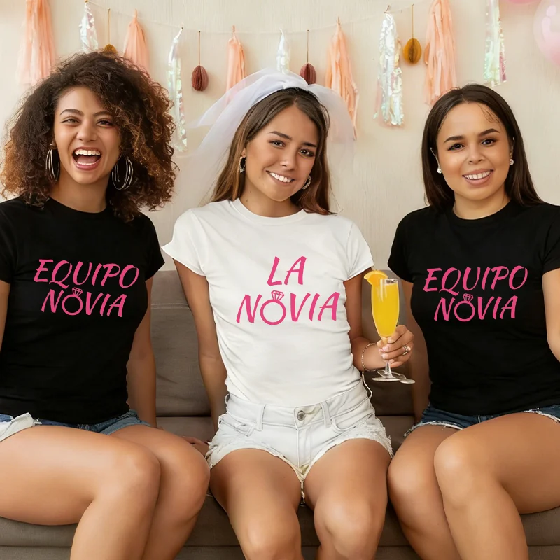 Футболки для испанской девичника: «La Novia» и «Equipo Novia», футболки для команды невесты, одинаковые футболки для девичника, для помолвки и свадьбы