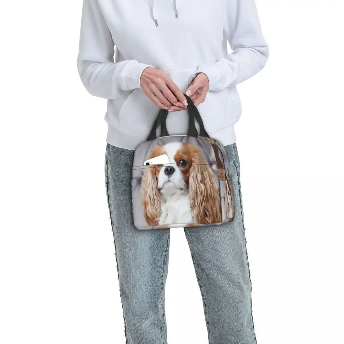 Custom Cavalier King Charles Spaniel Lunch Bag Women Cooler Thermal Insulated Lunch Box for Kids School Children