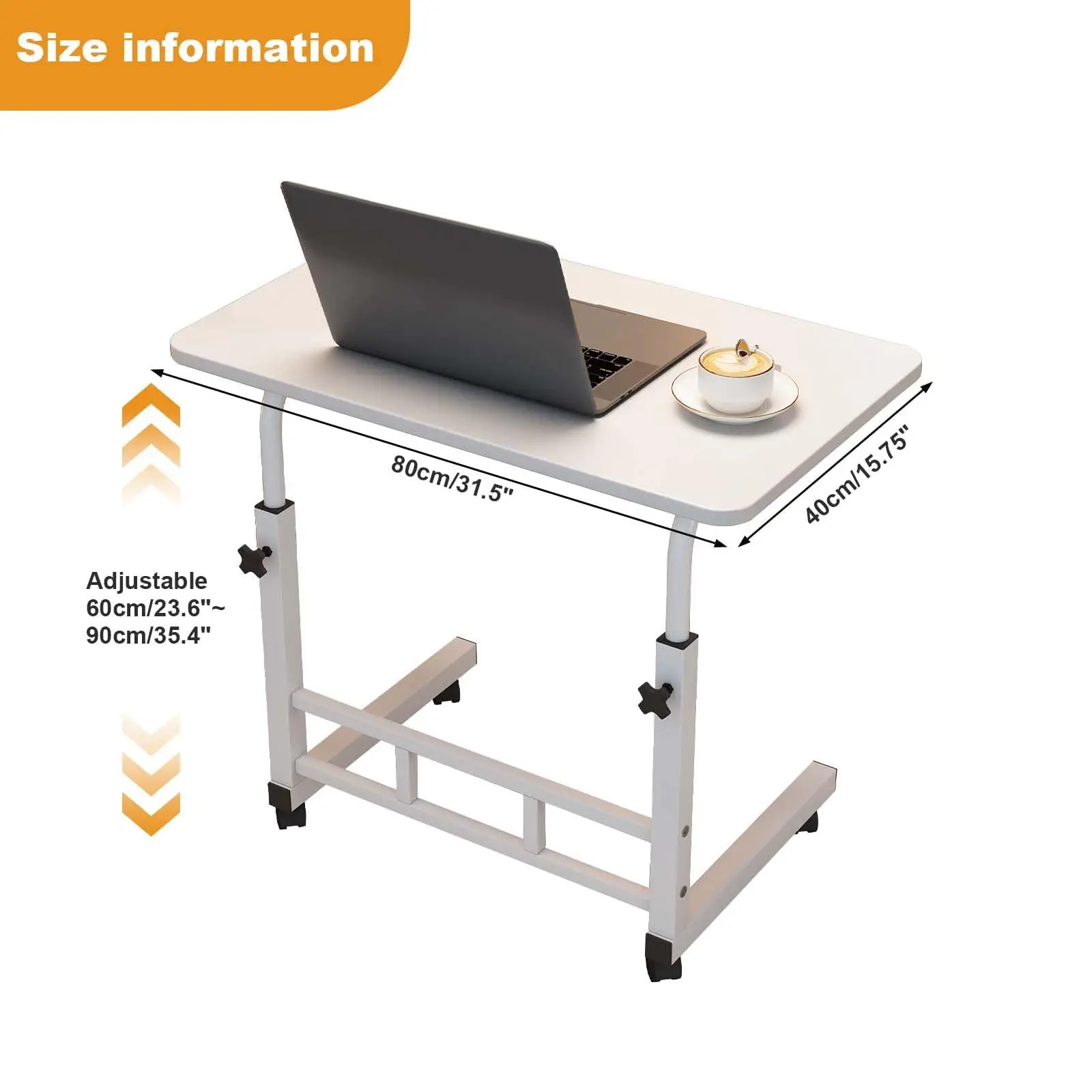 Small Standing Desk with Wheels, Stand Up Desk, Mobile Portable Rolling Laptop PC Table Adjustable Height Computer Workstation for Home Office