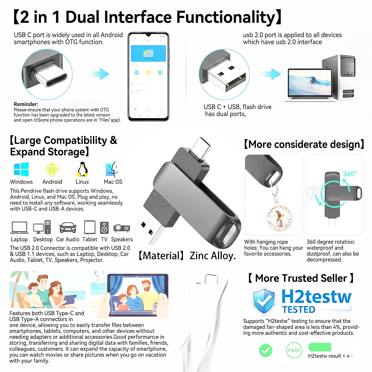 Type-C Memoria For Xiaomi 128GB High Speed WaterProof 64GB USB 2.0 Flash Drives U Disk 32GB Metal Pendrive USB Stick USB Drives