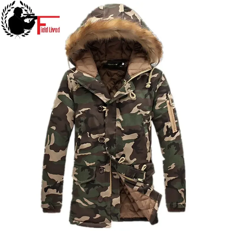 Mens Long Winter Camouflage Jacket Fur Hooded Down 2024 Outwear Thick Style Parkas Male Big Coats Army Green Camo 3XL