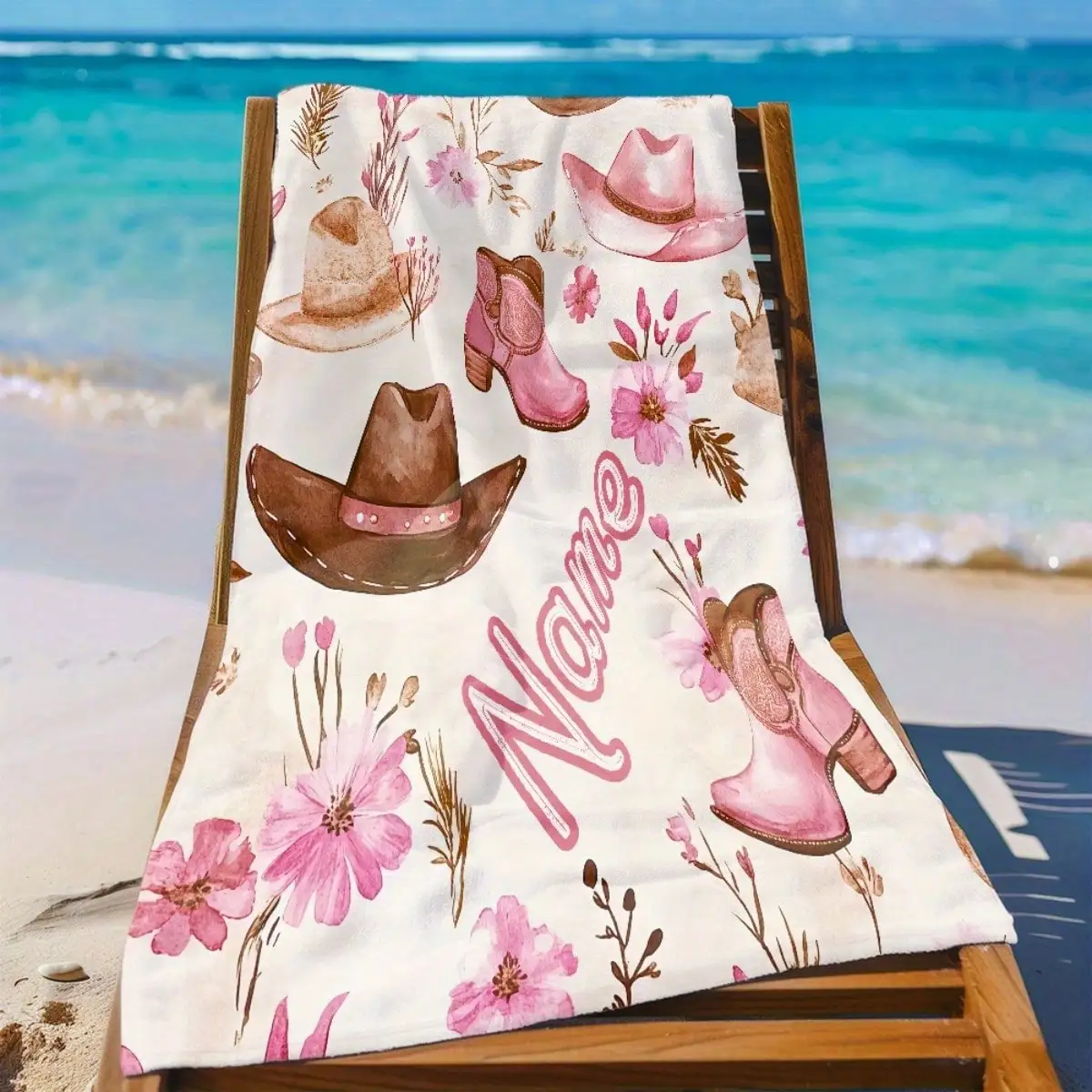 

1pc 29″X58″ 31″X71″ Custom Name , Hat - Themed Beach Towel - Soft, Ultra-Absorbent Microfiber, Lightweight, Perfect For Beach, Parties, Travel, Camping - Beach Accessories | Artistic Beach Towel | Ultraabsorbent Fabric, Beach Towel