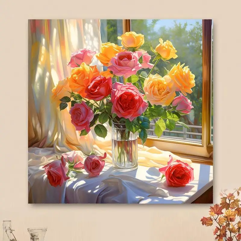 9ct 75x75cm Flowers Vase Embroidery DIY Printed Kits Cross Stitch Thread Needlework Sets Home Decor Crafts