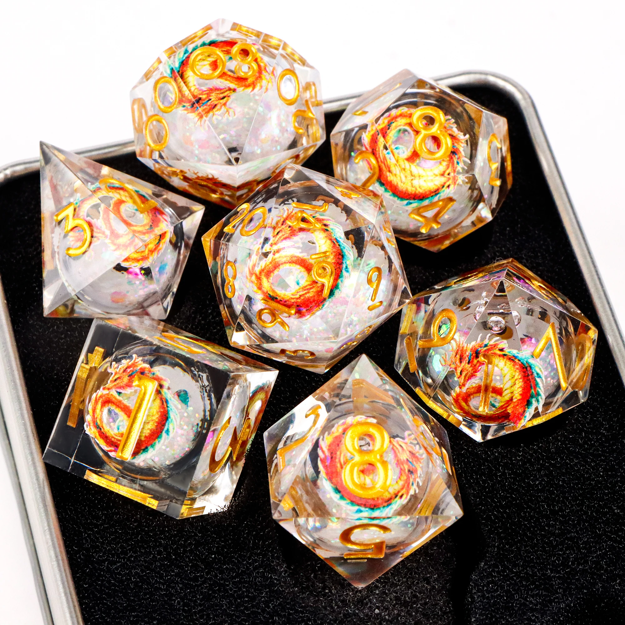 

Dice DND Liquid Core Dice Set Sharp Edge Role Playing Dice for Dungeons And Dragons Board Games D And D Polyhedral Dice