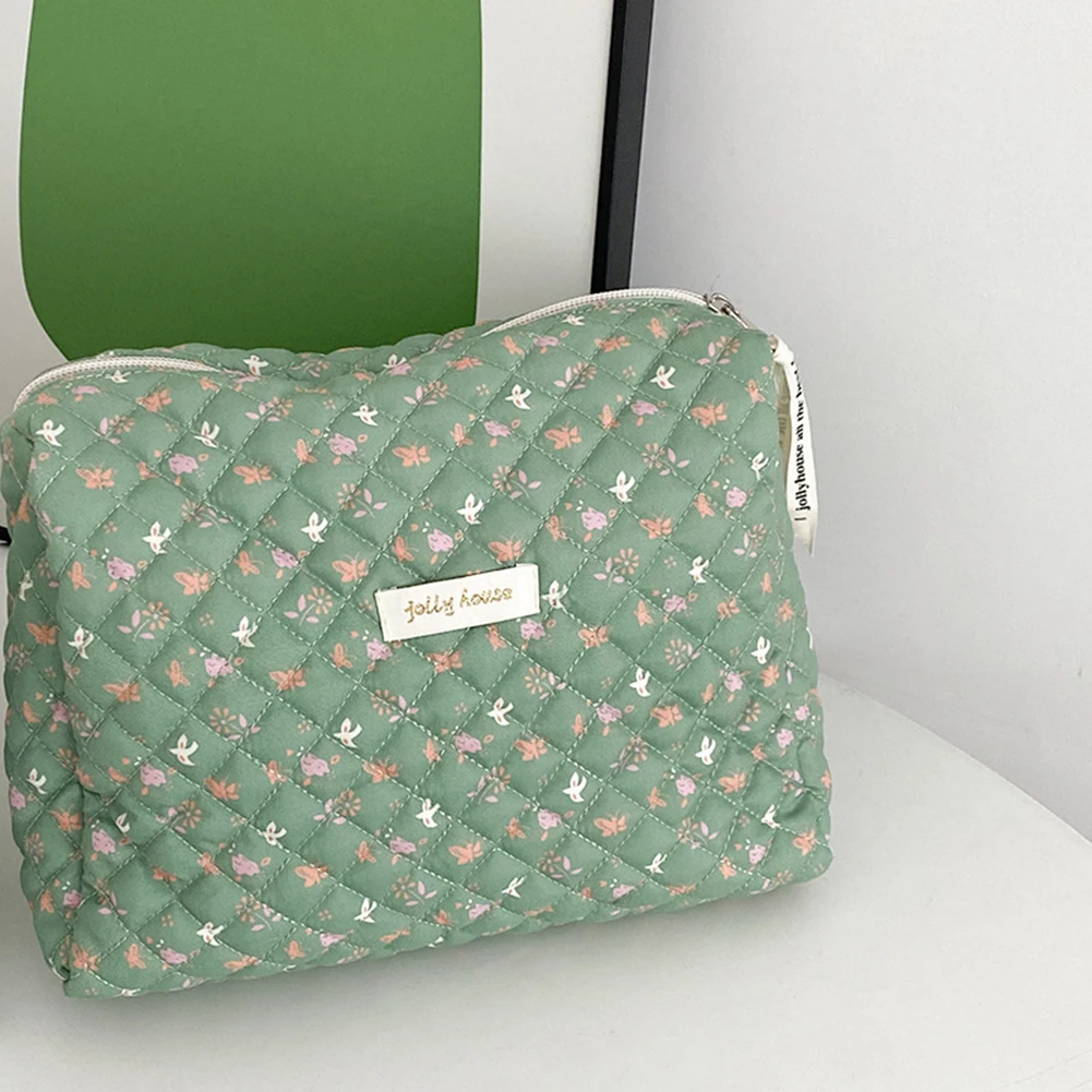 Mulheres bolsas de maquiagem zíper coreano acolchoado organizador viagem portátil embreagens saco floral impressão grande capacidade para senhoras menina