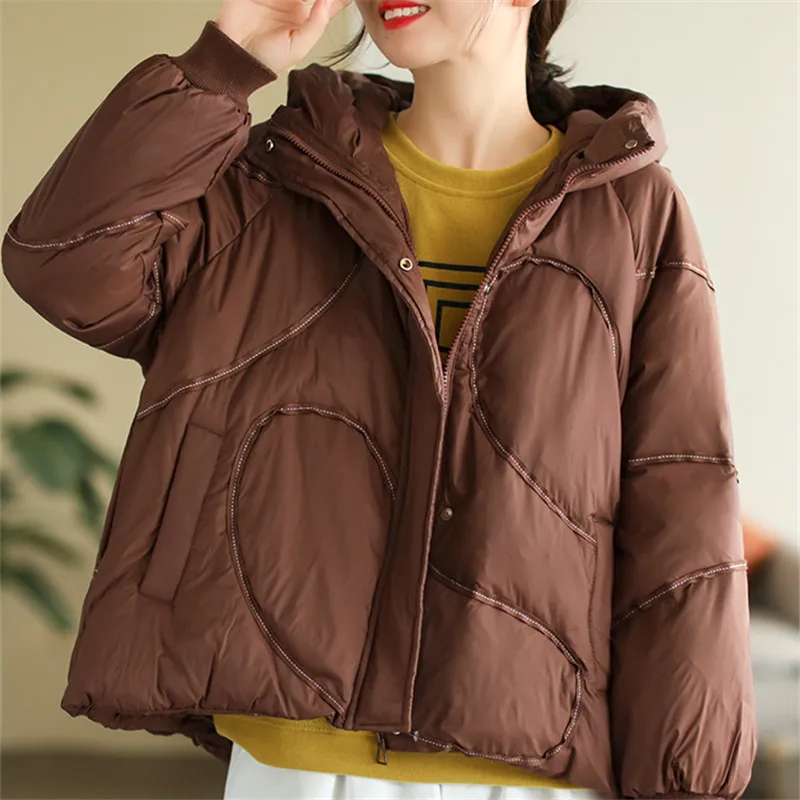 Winter Feather Jacket Fashion New Womens Down Jackets Simple Design Hooded Coats Warm Thicken Short Casual Down Parka 2023