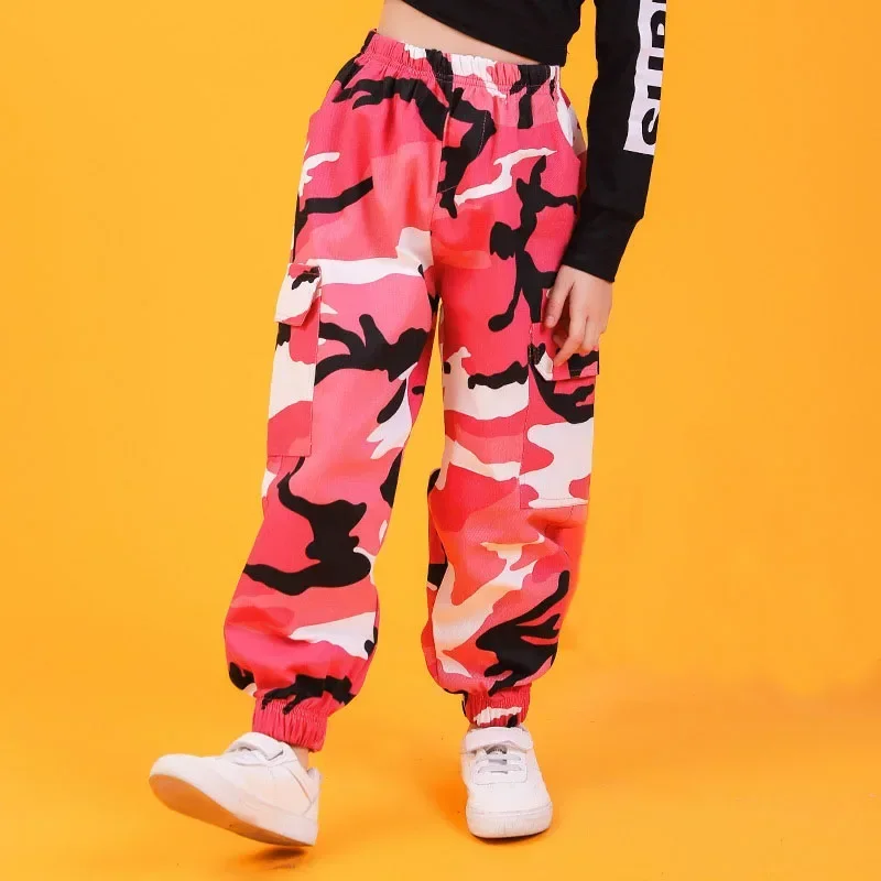 Cargo Pants Trousers for Girl Boy Dance Costume Clothes Kid Cool Hip Hop Clothing Streetwear Rose Camouflage Military Tactical