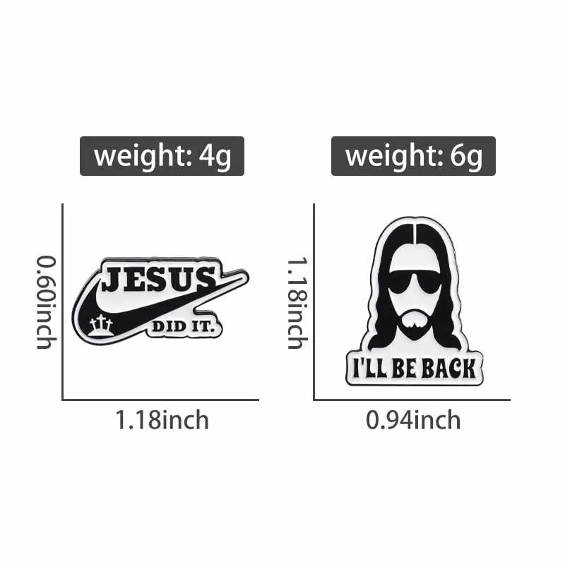 „I'll Be Back“-Büchertasche, dekoratives Abzeichen „Jesus Did It“-Alphabet-Brosche, Kleidungszubehör, Schmuck, Geschenk für glaubere Freunde