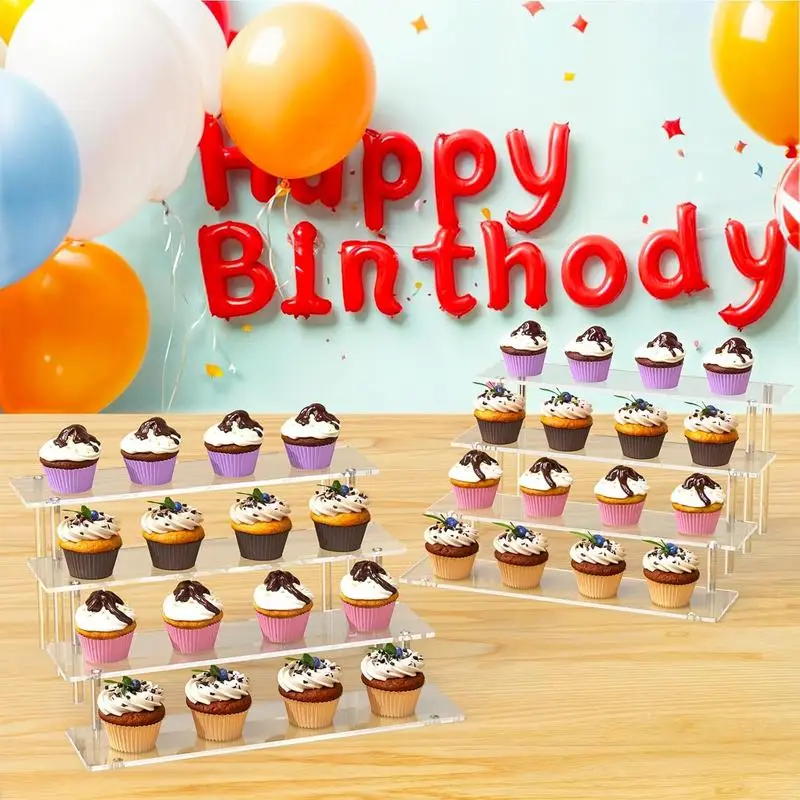 4-Tier Clear Acrylic Display Risers for Perfume Cupcakes Dessert Party Figure Collection Decor Organizer Stand