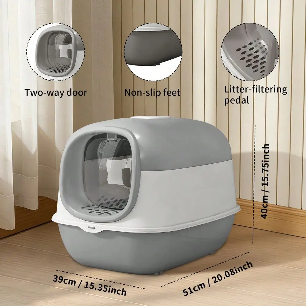 

Fully Enclosed Cat Litter Box With 180 FlipTop, Odor Control AntiTracking Step, Free Scoop Included