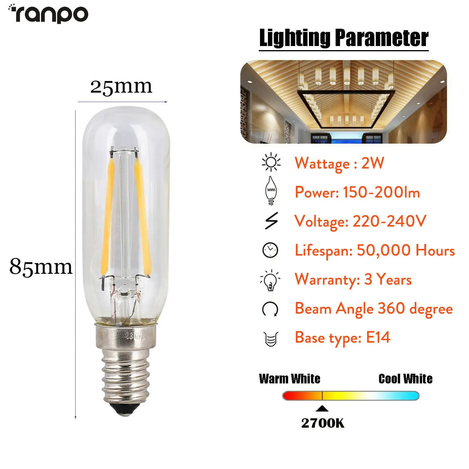 T25 E14 Led-lamp Warm Wit Cob Gloeilampen 2w 4w Glas-shell Wolfraam Gloeidraad Lamp Ac220v Vintage Decoratieve Edison Afzuigkap