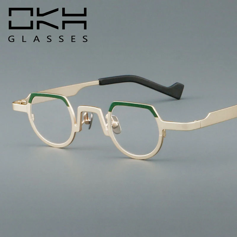 OKH Small Full Rim Metal Frames New Men's Optical Lrregular Eyeglasses Frame High Myopia Prescription Eyewear B55