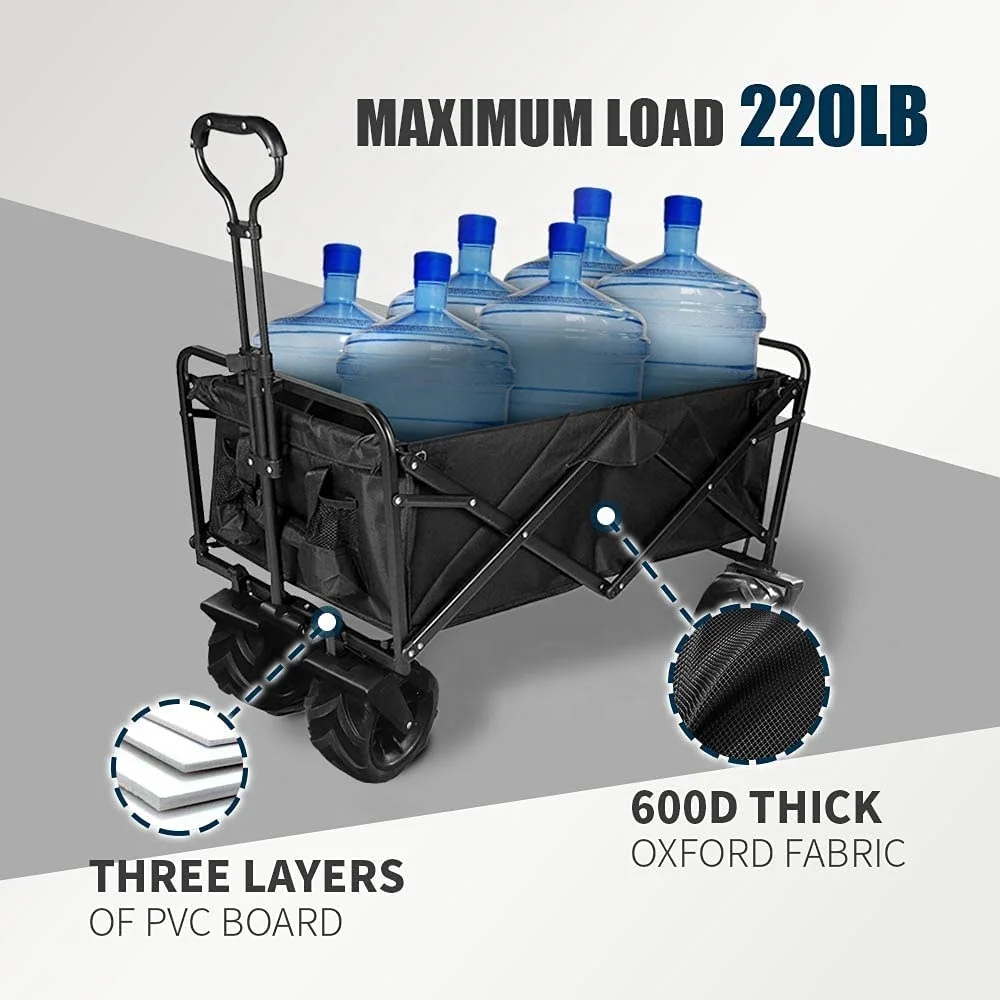 New Large Capacity Big Wheels Brakes Portable Rolling Heavy Duty Collapsible Cart Utility Folding Camping Wagon view 5