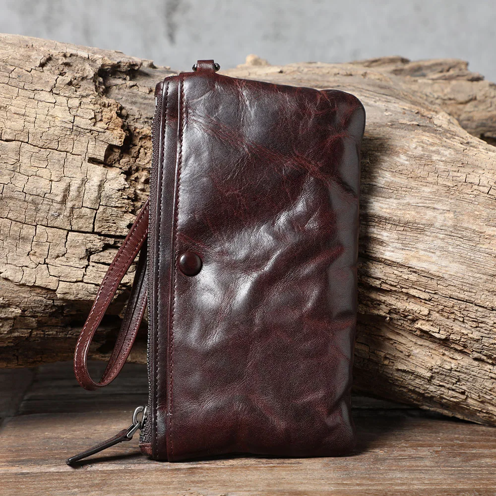 S.WORKER Klassische Geldbörse aus Vollnarbenleder für Herren, Echtleder-Clutch mit großer Kapazität und Kartenhalter. – Detail 8