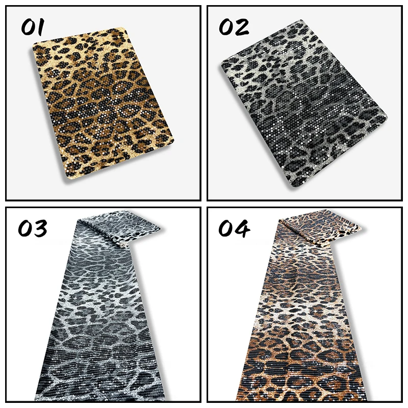 

1Yard Leopard Fabric Stretch Clear Sequin Embroidered Jacquard Leopard Print Fabric Lady Dress Sewing Garment Accessories