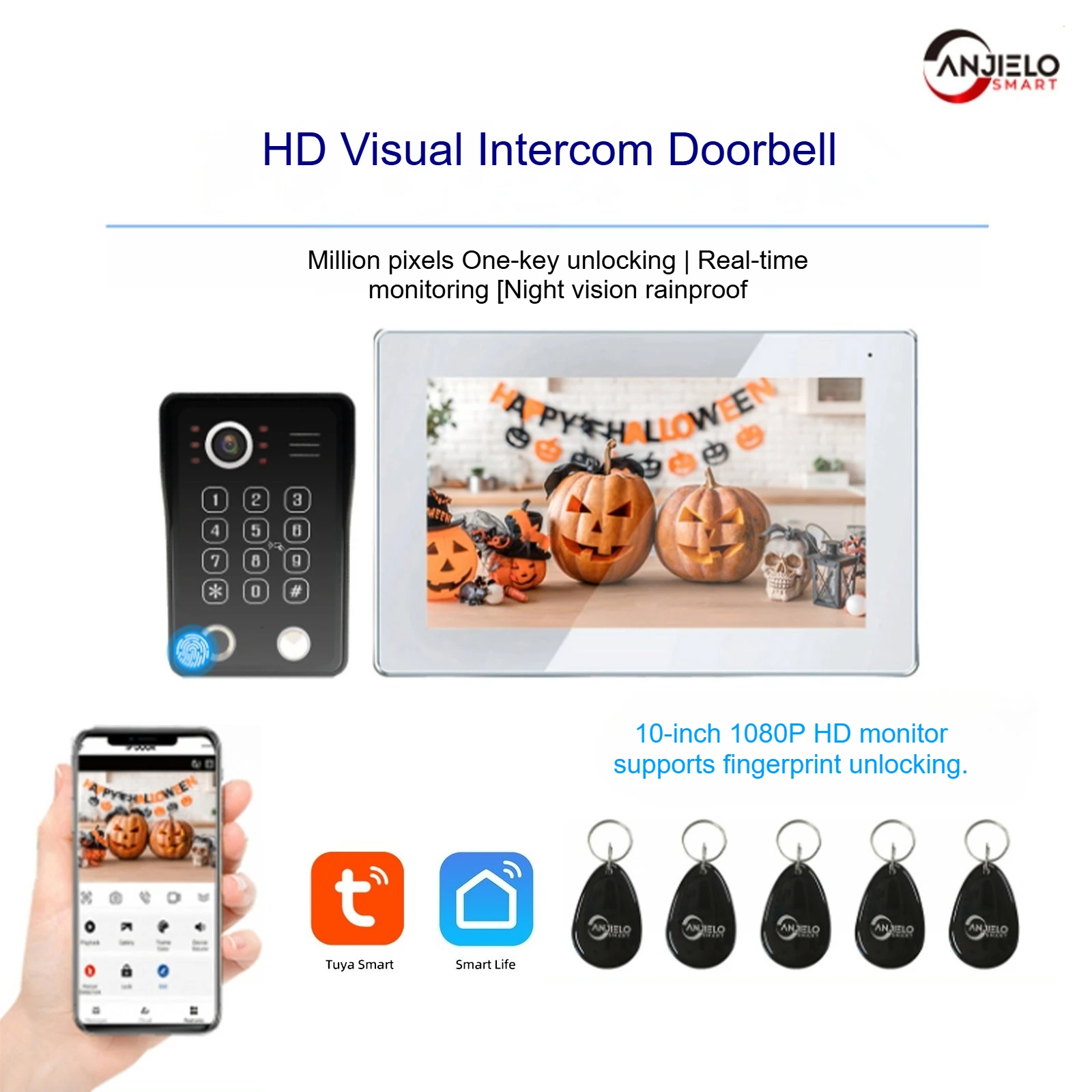 

Умный 10-дюймовый сенсорный экран 1080P, камера высокой четкости, IC-карта, разблокировка отпечатков пальцев, умный дверной звонок