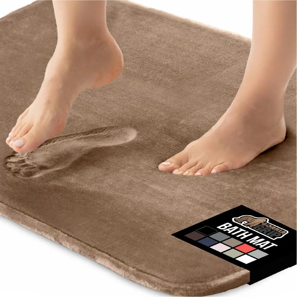 

Soft Absorbent Velvet Bath Mat with Durable Dots, Machine Washable for Shower Tub Floor RV, Taupe 48x24