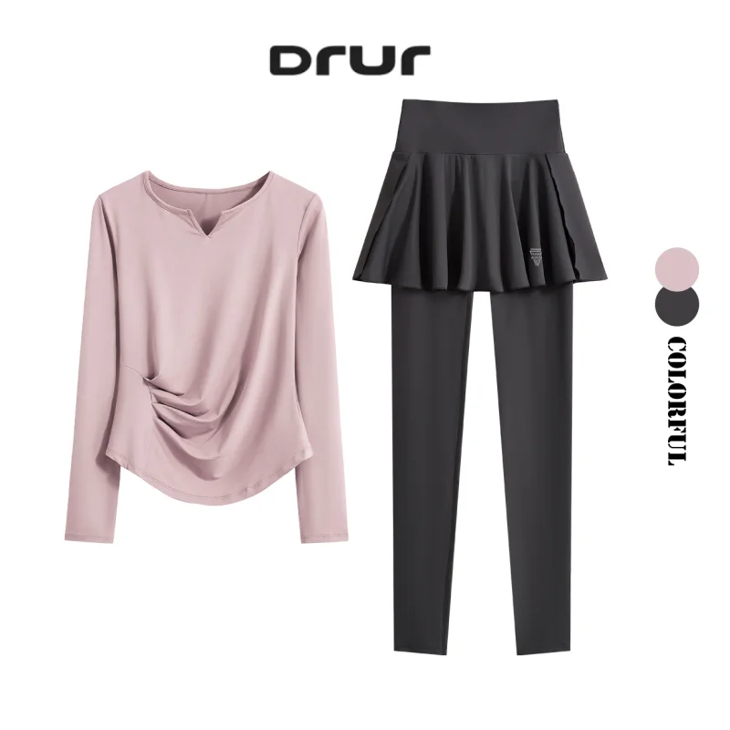

DRUR Autumn Yoga Set 2 Piece Sportswear Outfit Women Long Sleeve Workout Top High Waist Leggings Suit Tennis Sets 2pcs Tracksuit