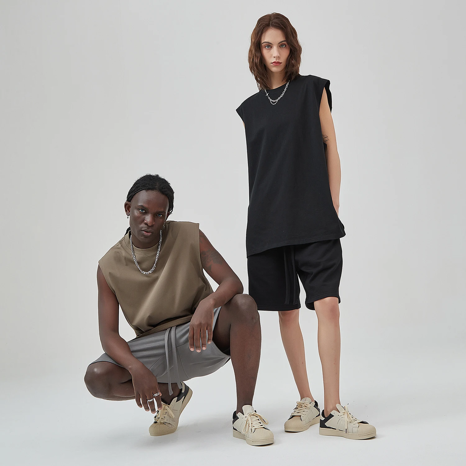 High Street Bottom Split Waistcoat Oversize Vest Solid Color Men Women Baggy Lazy Sleeveless T-shirt Hem Back Panel Camisole