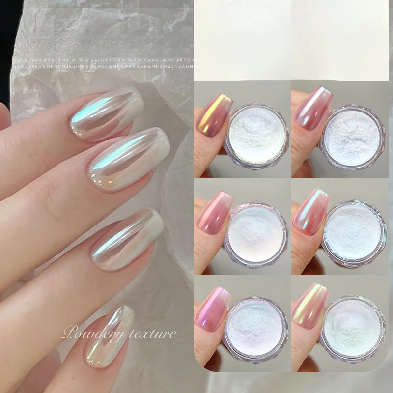 Poudre à ongles effet miroir magique pour Nail Art, produit de décoration, ciel, royaume, aurore, perle, blanc, clair de lune, rose, champagne, or, argent