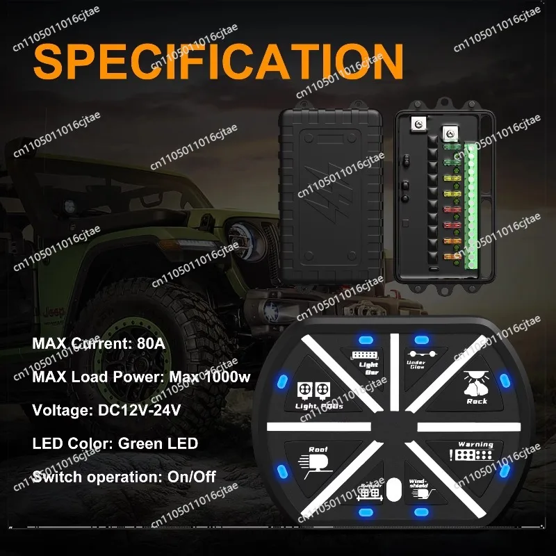 For for General Purpose 8 Switches Blue Light Emitting Diode Switch Control Panel 80A Circuit DC 12-24v