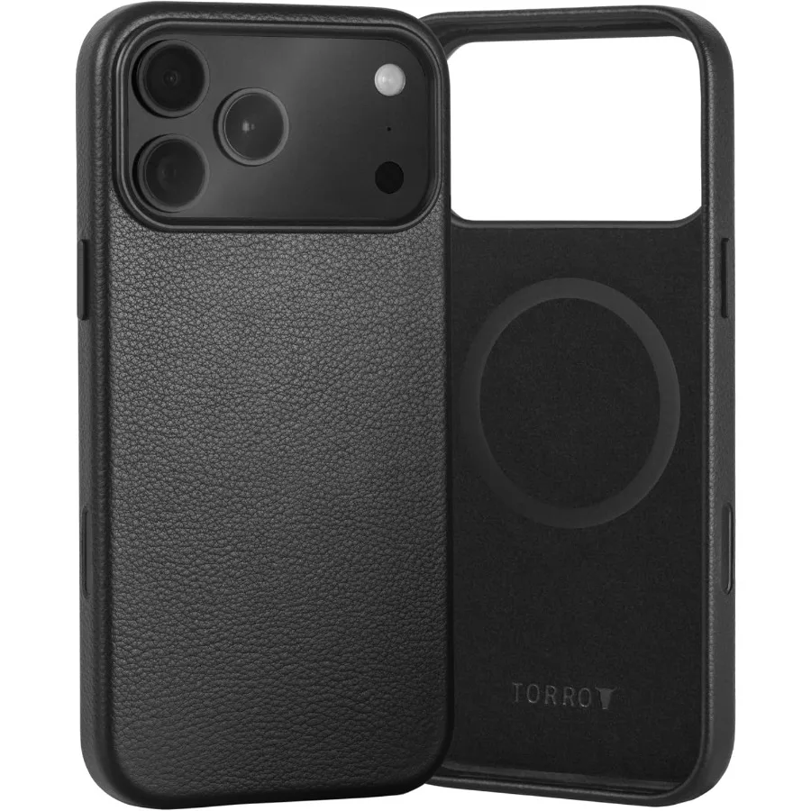 

Premium Genuine Leather Case for iPhone 17 Pro 6.3 2025 Ultra Slim MagSafe Compatible Bumper Case with Elegant Black