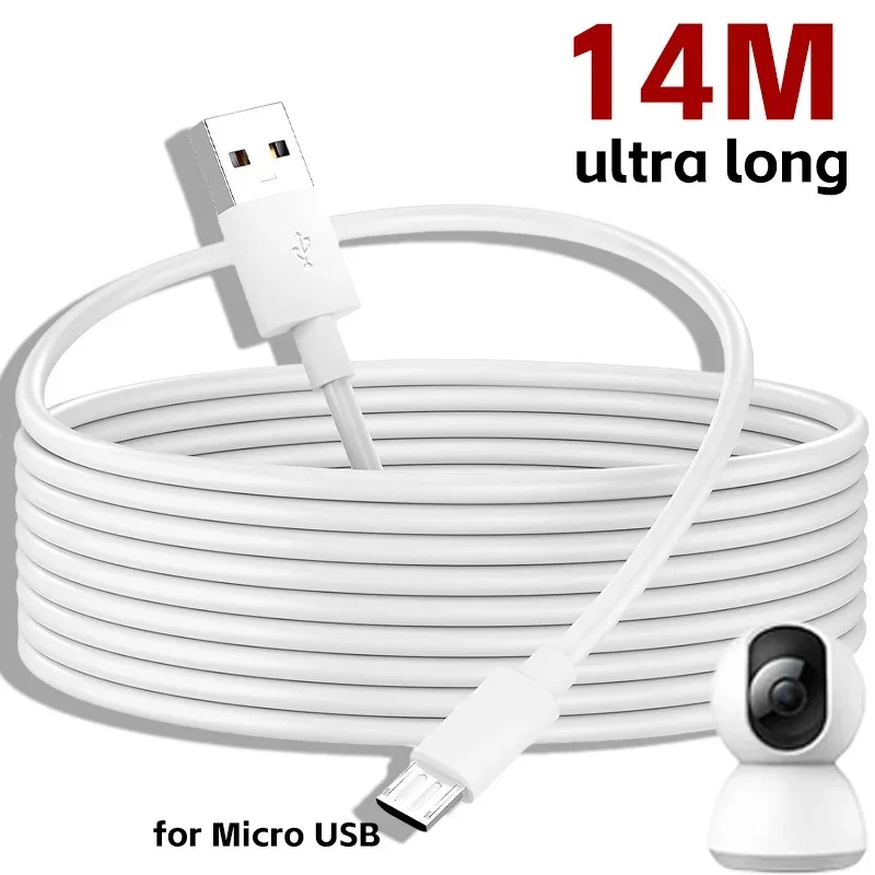 1m/5m/10m/14m Extra Long Micro USB Charging Cable for K3 Thermometer / Xiaomi / Mijia / IP Web Camera Power Bank Charger Cord