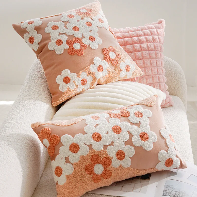 Blumen-Überwurf, bestickte Kissenbezüge, quadratisch, einfach, Sofa-Kissenbezüge, zum Stempeln der Taille, Kissenbezug für Zuhause, Bettdekoration, 45 x 45 cm, 30 x 50 cm – Detail 2