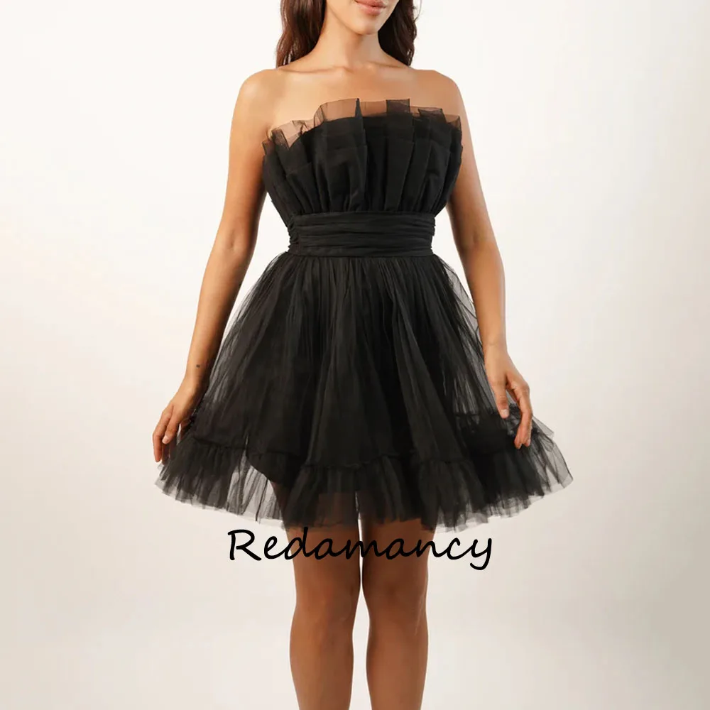 Redamancy Black Strapless Tulle A-LINE Homecoming Dresses 2024 Backless Slim Knee-Length vestidos de novia Party Dress