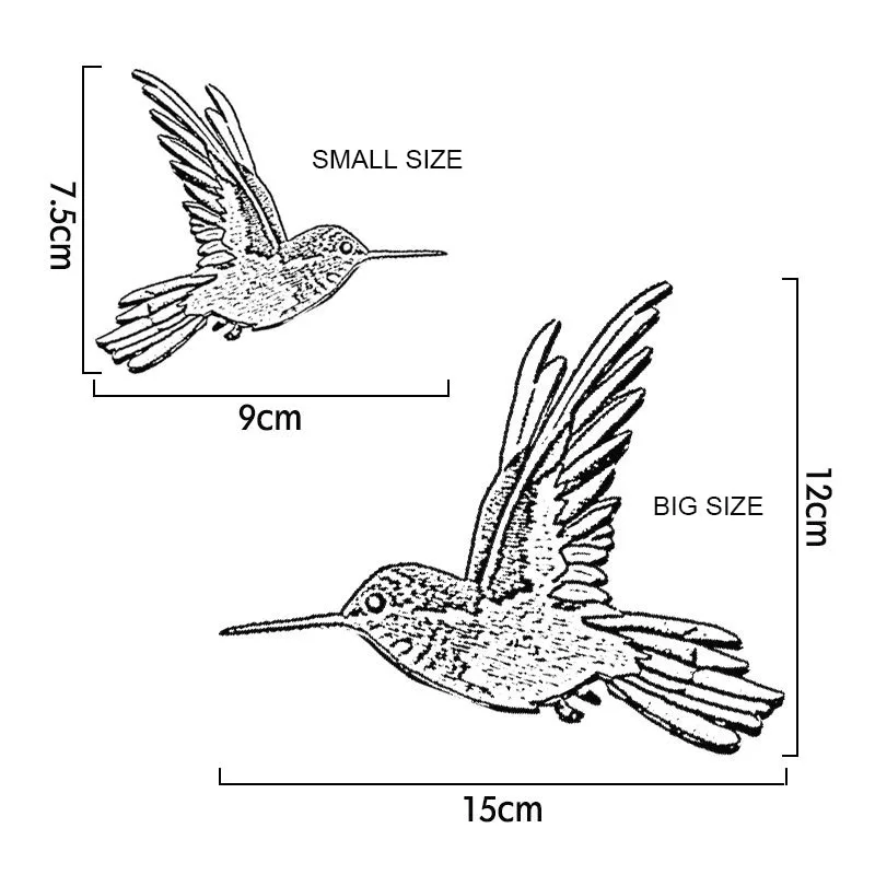 1 pezzo ferro sulla toppa ricamo colibrì grandi adesivi animali del fumetto di piccole dimensioni per abbigliamento accessori per la decorazione fai