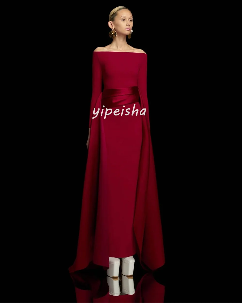 Customized Modern Style Elegant Jersey Pleat Straight Off-the-shoulder Long Dresses Bespoke Occasion Dresses High Quality Formal